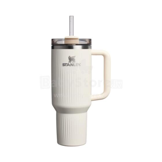 Thermos mug with straw The Quencher H2.0 Fluted Tumbler 1.18L in glossy cream color
