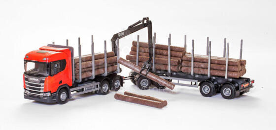 EMEK Scania CR timber truck & trailer with crane scale 1:25, 77 cm