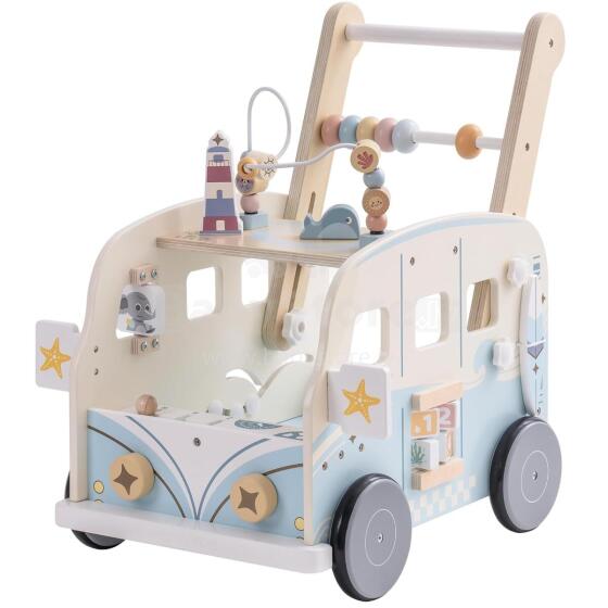 Robud Wooden Walker Multifunctional Art.278767 Деревянные многофункциональные детские ходунки на колесах с конструктором, игровой набор