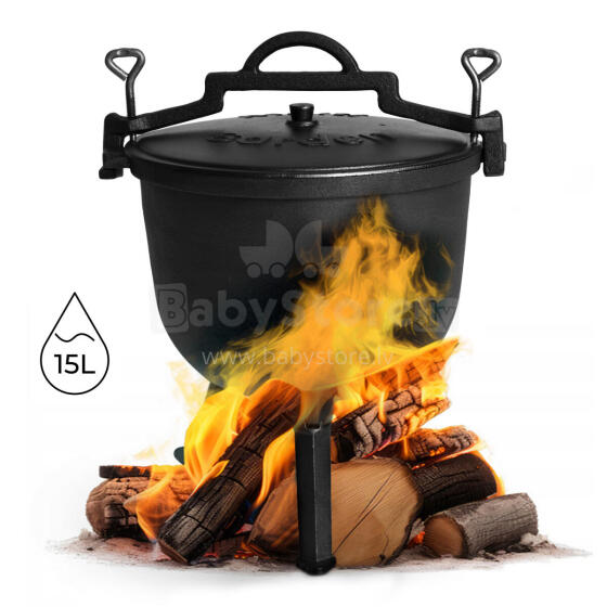 Чугунный котелок стоячий 15L охотничья кастрюля для костра гриль MultiGarden