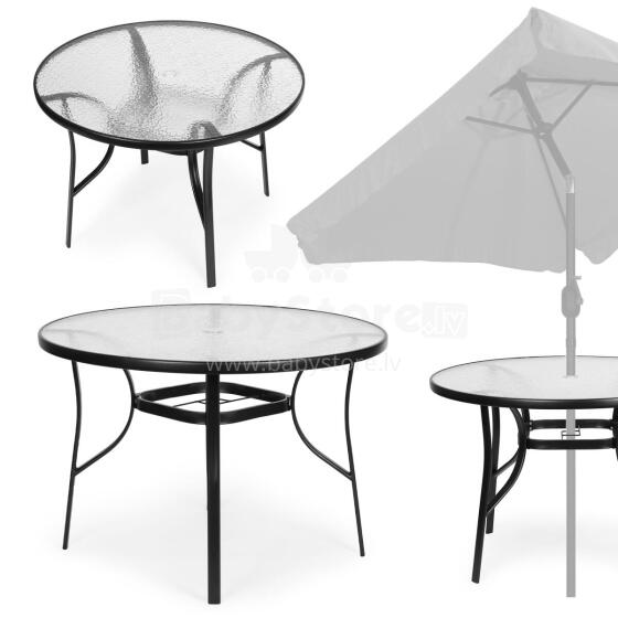 Round garden table 80 cm, for terrace, garden, balcony, tempered glass, umbrella hole, MultiGarden