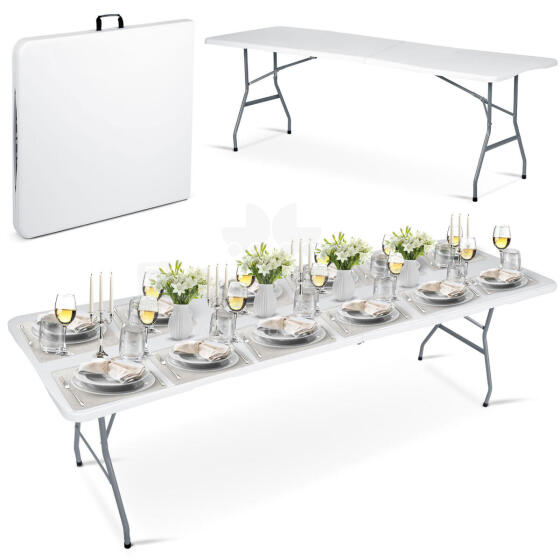 Saliekamais dārza ēdināšanas galds 244 cm Plonos baltā krāsā