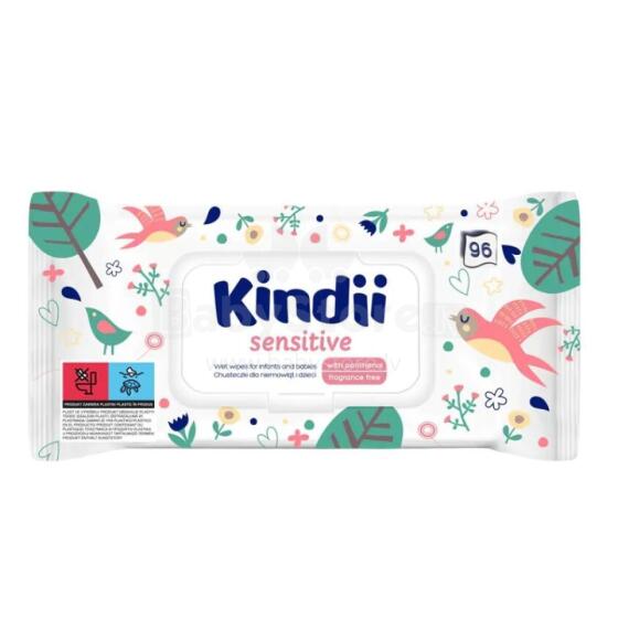 Влажные салфетки для младенцев Kindii Sensitive, 96 шт., с откидной крышкой.