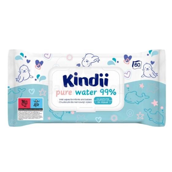 Детские влажные салфетки Kindii Pure Water 99%, 60 шт.