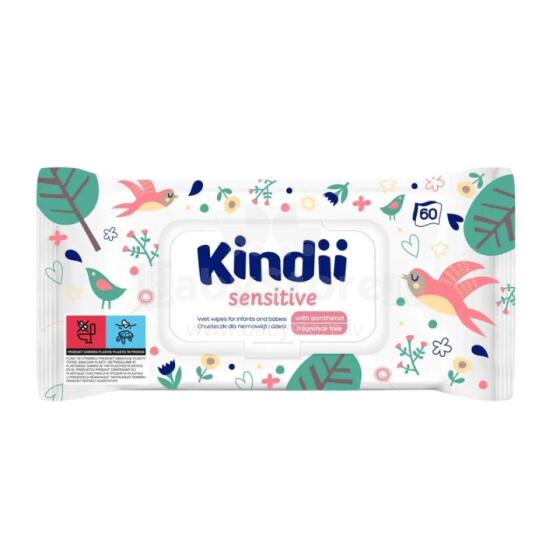 Mitrās salvetes mazuļiem Kindii Sensitive 60 gab. pop-up 