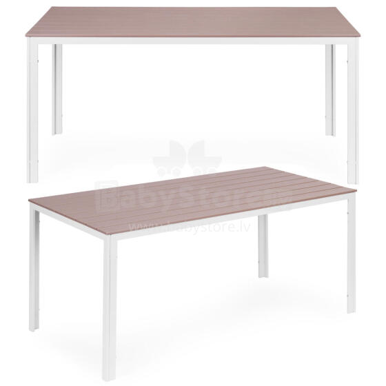 6-personu dārza galds 156x78 cm polimēra mēbeles terasei bežā baltā krāsā MultiGarden