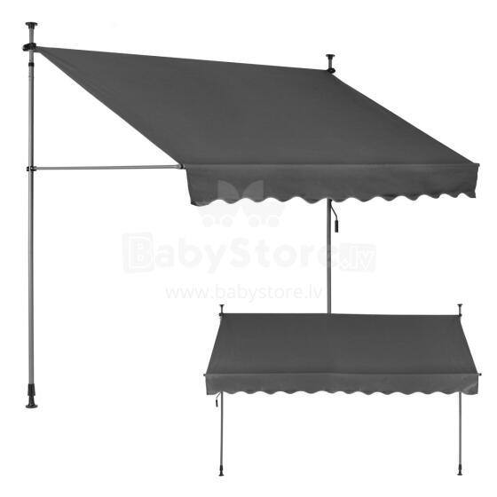Balkona Saules Aizsargs 300x120 cm, Augstuma Regulējams, Ūdensizturīgs ar Roku Ratu Pelēks MultiGarden