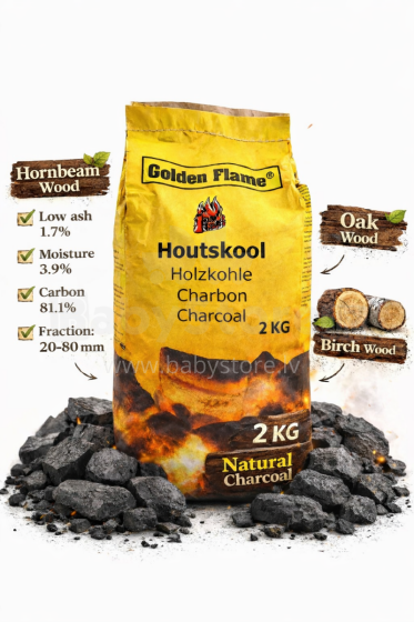 Natural Hardwood Charcoal Art.279740 Премиальный древесный уголь— натуральный уголь для гриля и BBQ,2 кг