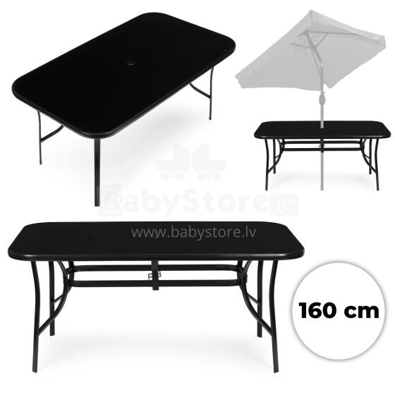 Stół ogrodowy 160x90 cm szkło hartowane otwór na parasol czarny MultiGarden