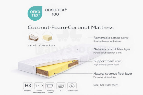 La Bebe™ Mattress Cononut-Foam Art.280039  matracis  kokos-porolons-kokos ar noņemamu pārvalku 120x60 cm