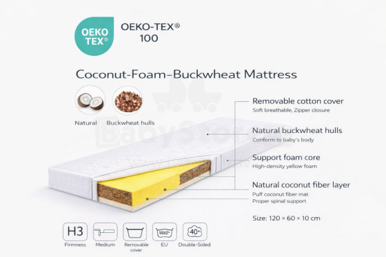 La Bebe™ Comfort Mattress Art.280047   Матрас гречка-поролон-кокос 120x60x10cм