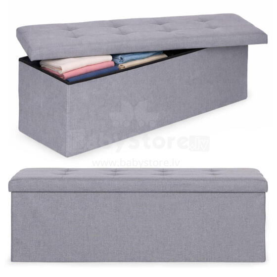 Pufa pikowana 111x38 cm ze schowkiem tapicerowana ława skrzynia jasnoszara ModernHome