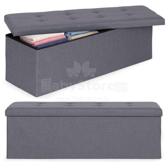 Pufa pikowana 111x38 cm ze schowkiem tapicerowana ława skrzynia ciemnoszara ModernHome