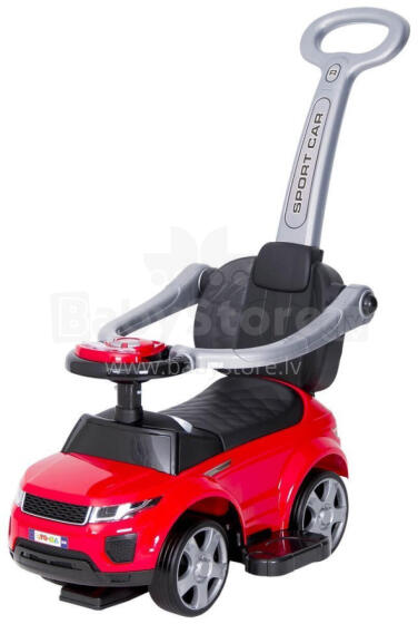Riteņu auto ar rokturi - 614R - gumijas riteņi - SARKANS