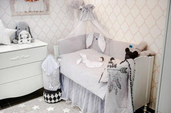 Bedding set - 5 parts - 120/90/180 - TUPTUŚ - GREY