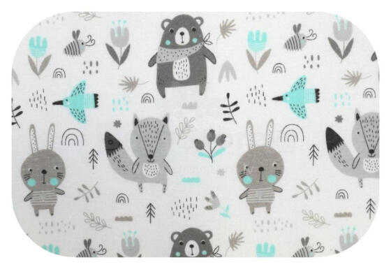 Diaper - 27039 - FLANNEL PRINT - EGA - ZWIERZĘTA LEŚNE - MINT- size 70x80 cm