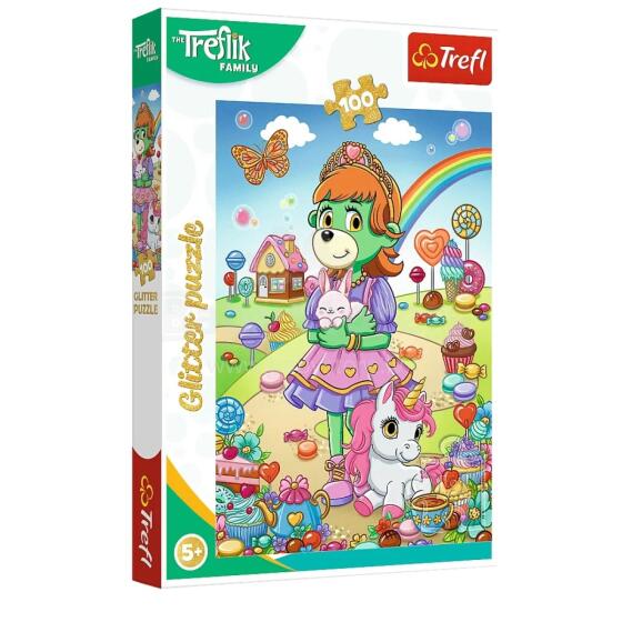 Puzle ar spīdumu Treflik ģimene 100 gab. Spīdīgie Trefliki Trefl 14833