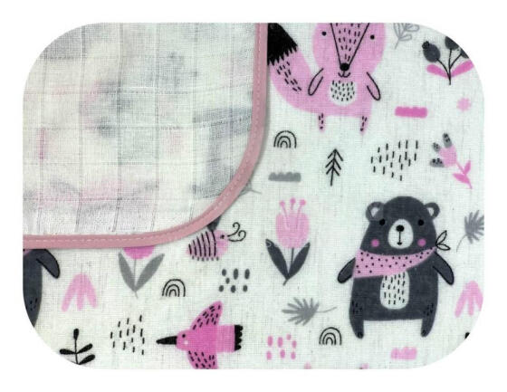 Swaddling blanket / Diper -20627 - two-layer - FLANNEL / TETRA - EGA - ZWIERZĘTA LEŚNE - PINK - size 80x80 cm