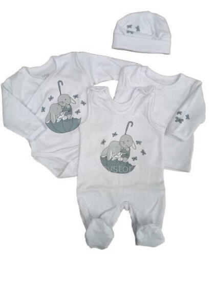 Baby linen set - 4 parts - 11-163 - UMBRELLA - WHITE -  size 50