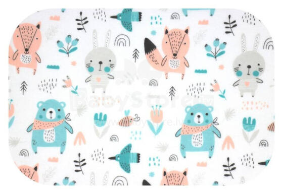 Diaper - 20269  - FLANNEL PRINT - EGA - ZWIERZĘTA LEŚNE - TURKUS /BEIGIE- size 70x80 cm