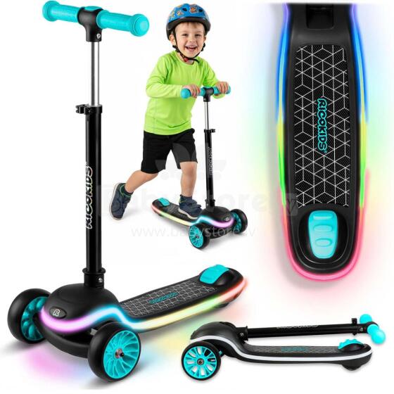 Trīsriteņu līdzsvara skūteris bērniem LED Ricokids Leddi - Melns-turkoza