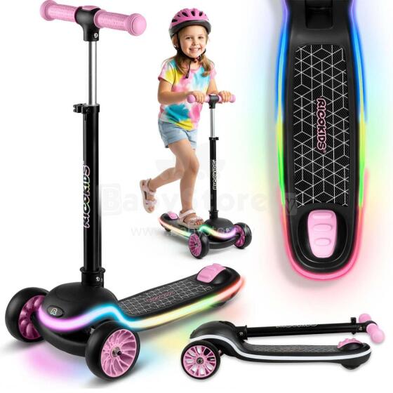 Trīsriteņu līdzsvara skūteris bērniem LED Ricokids Leddi - melns un rozā