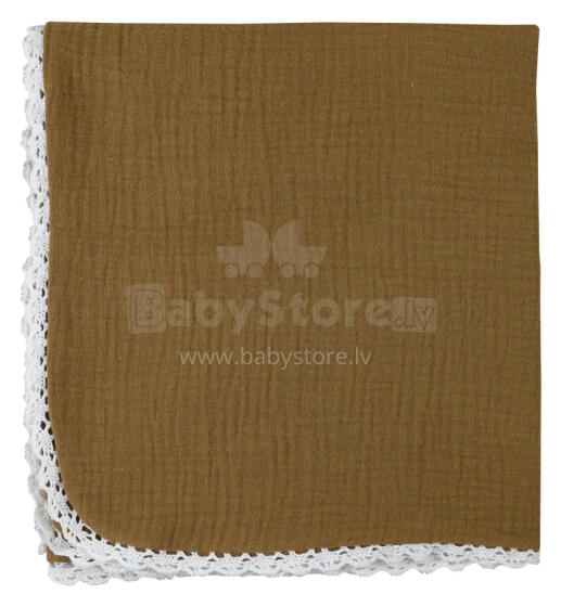 Blanket - 10-024 - muslin-  SILKY with LACE - size 100x70 - DARK BROWN