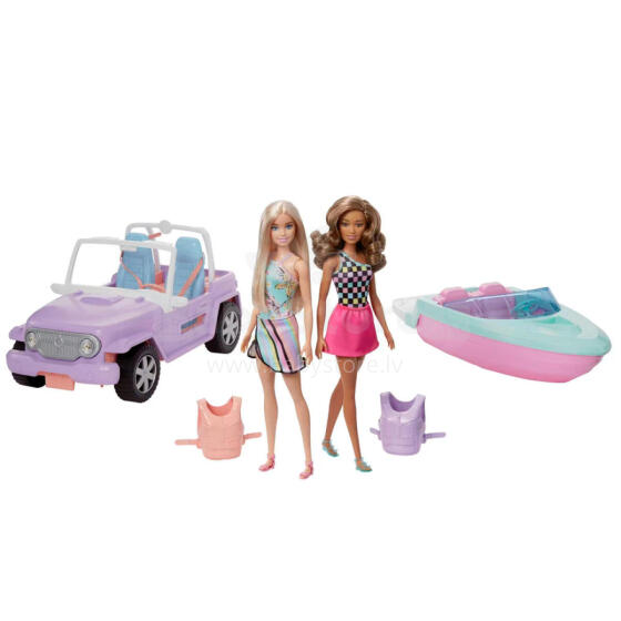 Lelle -  54531 - komplekts - BARBIE - MAŠĪNA UN LAIVA + 2 LELLES