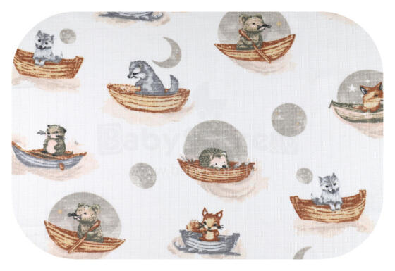 Diaper - 29989 - TETRA PRINT - EGA - ANIMALS on the BOAT - GREY - size 70x80 cm