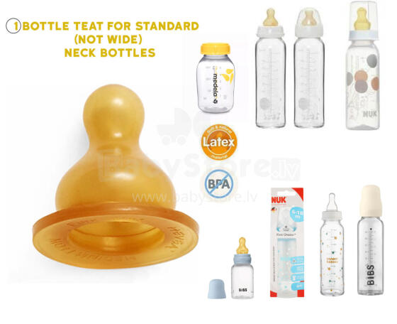 HEVEA 100% Natural Latex Bottle Nipple – ECO, VEGAN & Non-Toxic (3–24 months, 1 pcs) | Compatible with Standard Bottles (Medela, NUK, Bibs, Canpol) | Ultra Soft, Skin-Like Feel
