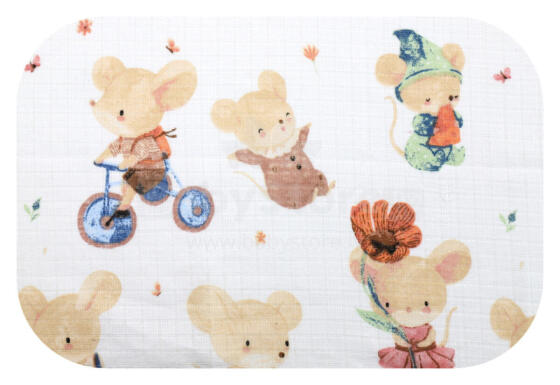 Diaper - 30480 - TETRA PRINT - EGA - MOUSE on the BIKE - BEIGE- size 70x80 cm