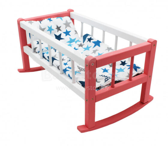 Cradle / Bed for doll - KSK / 1615 - wooden - MEDIUM - COLOR - mix color of bedding set
