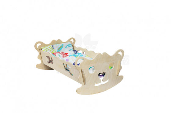 Cradle for doll - 5232 - wooden - BIG - NATURAL - mix color of bedding set