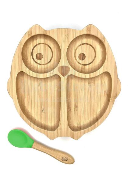 Bamboo Wood Plate Art.285595  Koka šķīvis ar piesūcekni un nodalījumiem