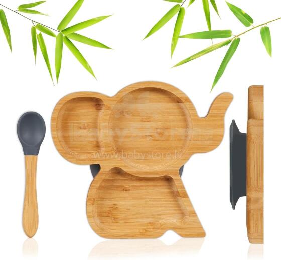 Bamboo Wood Plate Art.285615 Wooden plate with suction cup and compartments