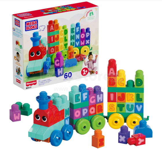 Mega Bloks Building Basics Abc Learning Train Art.964835 Konstruktors vilciens ar alfabētu