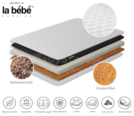 La Bebe™ матрас из кокосового волокна и гречневой шелухи La Bebe™ DREAM для кровати 120×80, 80×52 см