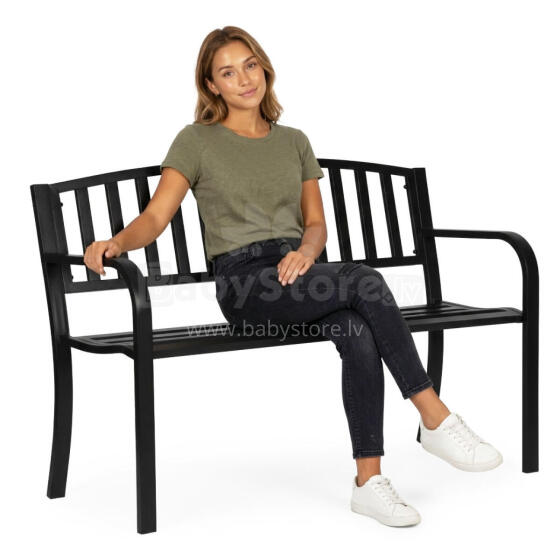 Dārza sola ar atzveltni 120×50 cm, metāla, parka stils, melns, MultiGarden