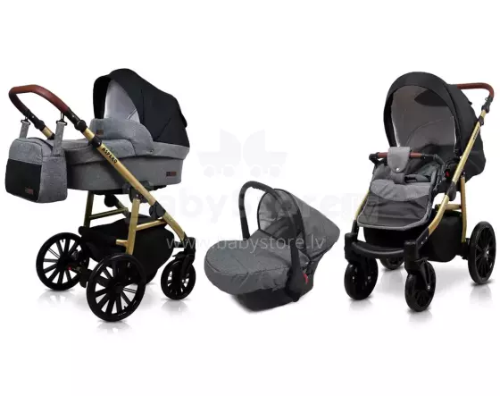 Babylux Aspero Art.286109 Grey Flex Black Universālie rati/ratiņi 3 in1