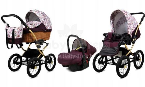 Babylux Classic Art.286135 Maroon Flowers Bērnu klasiskie ratiņi 3 vienā