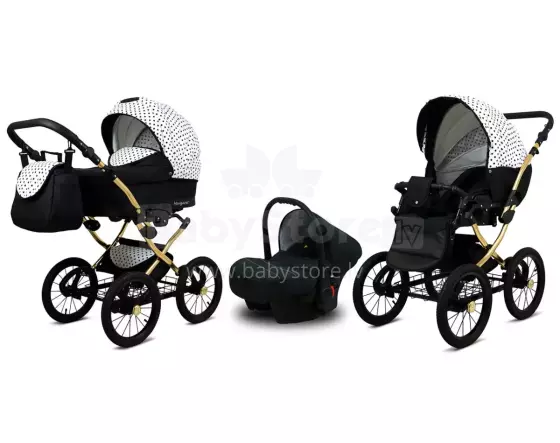 Babylux Margaret Gold Art.286151 Black Dots  Детская классическая коляска 3 в 1