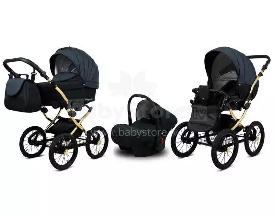 Babylux Margaret Gold Art.286152 Black Grey  Детская классическая коляска 3 в 1