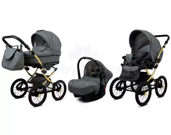 Babylux Margaret Gold Art.286155 Grey Flex  Детская классическая коляска 3 в 1