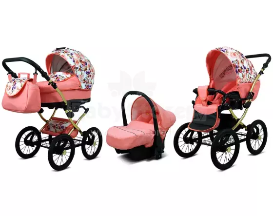 Babylux Margaret Gold Art.286159 Pansies and Roses Classic 3-in-1 baby stroller