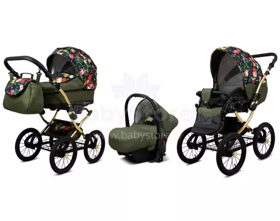 Babylux Margaret Gold Art.286160 Roses and Tulips Classic 3-in-1 baby stroller