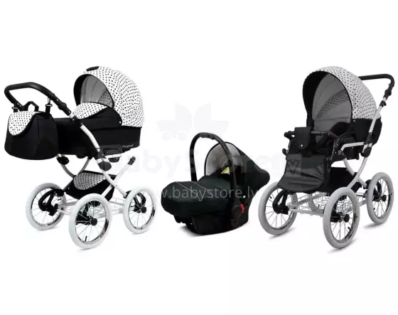Babylux Margaret White Art.286162 Black Dots Classic 3-in-1 baby stroller