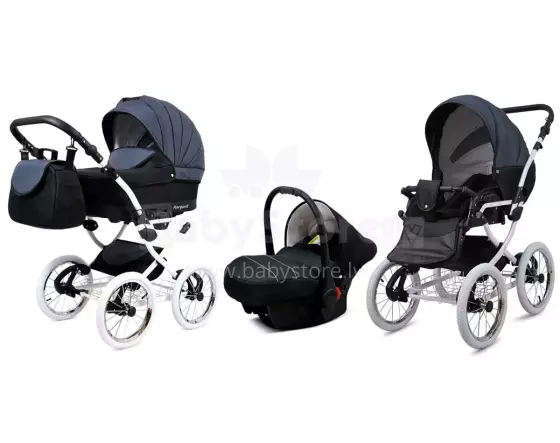 Babylux Margaret White Art.286163 Black Grey Bērnu klasiskie ratiņi 3 vienā