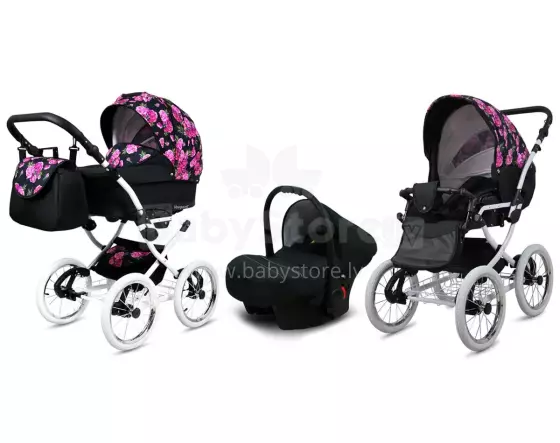 Babylux Margaret White Art.286164 Bouguests Peony Bērnu klasiskie ratiņi 3 vienā