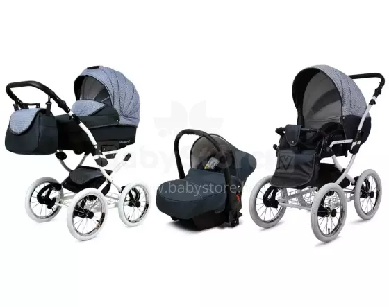 Babylux Margaret White Art.286167 Magic Grey Детская классическая коляска 3 в 1