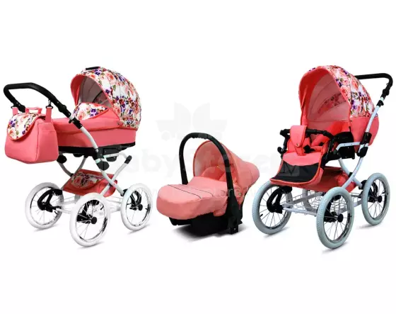 Babylux Margaret White Art.286170 Pansies and Roses Classic 3-in-1 baby stroller